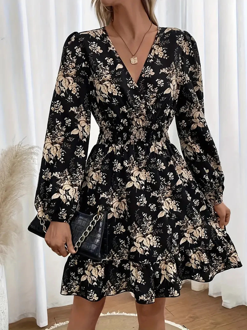 Elegant Floral Print A-Line Dress