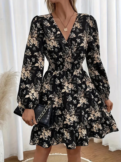 Elegant Floral Print A-Line Dress