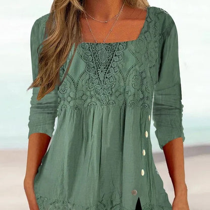 Half-sleeved And Waisted Casual Lace Stitching T-shirt Top