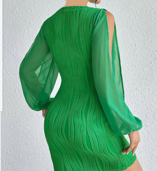 Slimming V-neck Dress Women Fashion Long Sleeve Solid Color Short Dress - myETYN
