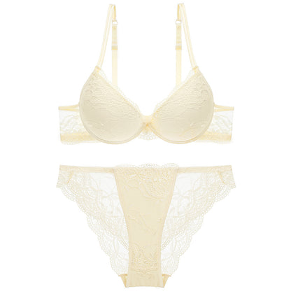 Sexy Deep Micro Push-Up Lace Bra Set