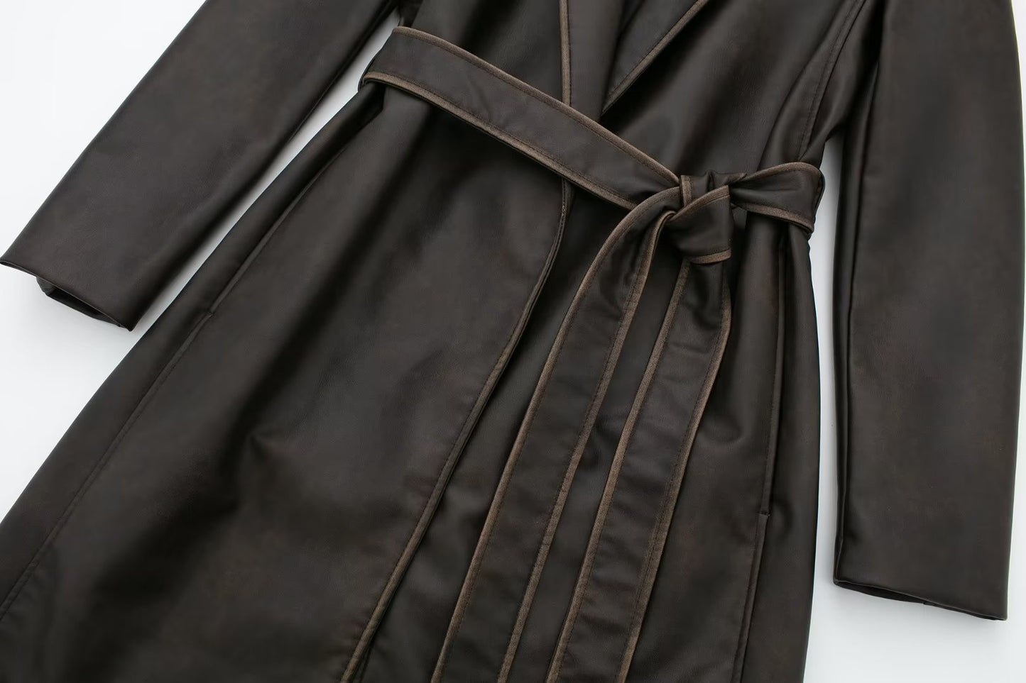 Autumn Leather Effect Belt Coat - myETYN