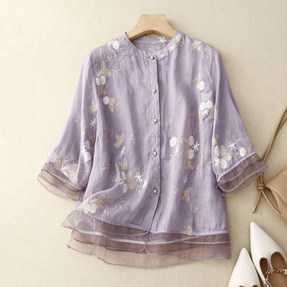 Vintage Shirt Women's Artistic Yarn Embroidery