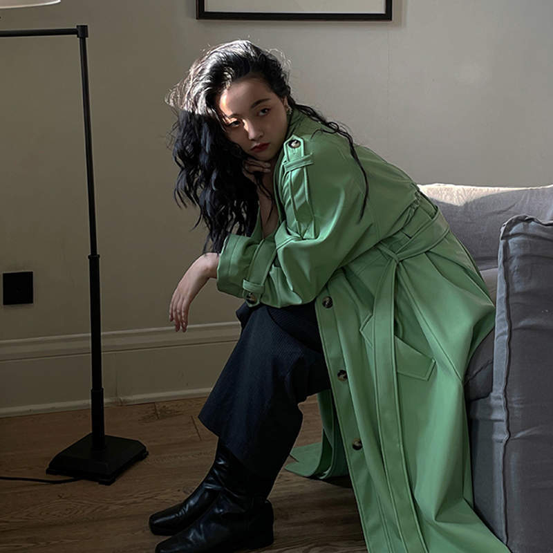 Women's Mid-Length PU Leather Trench Coat – Elegant Square Collar Jacket