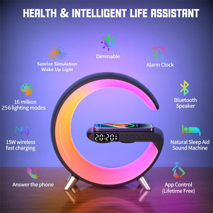 2023 New Intelligent G Shaped LED Lamp Bluetooth Speake Wireless Charger Atmosphere Lamp App Control For Bedroom Home Decor - myetyn