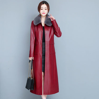 Ladies Fashion Thin Leather Trench Coat – Korean Style Sheepskin Outerwear