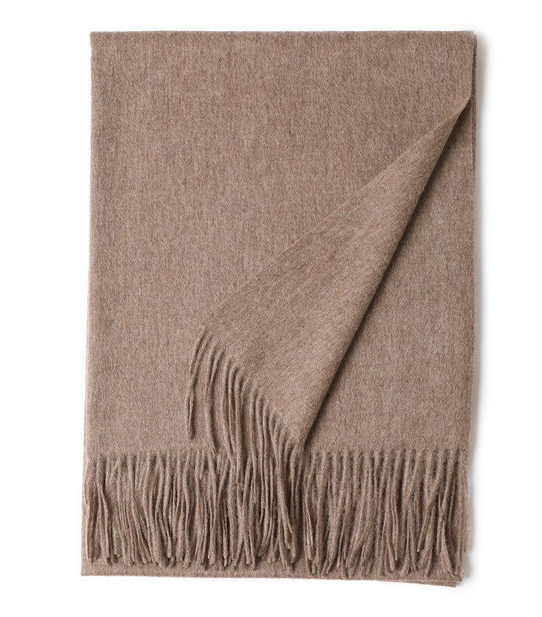 Women’s Solid Color Wool Tassel Scarf – Thick, Warm, Elegant Accessory