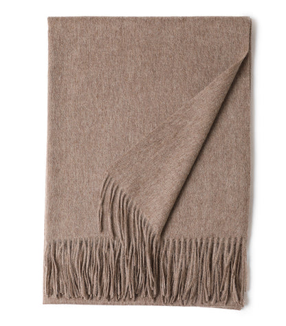 Women’s Solid Color Wool Tassel Scarf – Thick, Warm, Elegant Accessory
