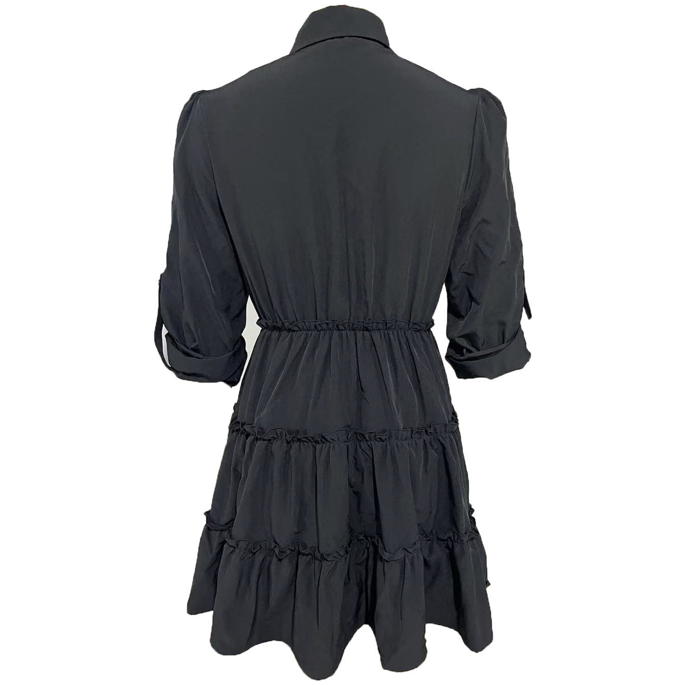 Ladies' Solid Color Casual Versatile Waist Cinched Long Sleeved Breasted Dress