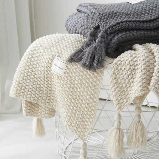 Wool Fringed Knitting Blanket