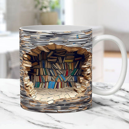 3D Bookshelf Mug Creative Ceramic Water Cup With Handle A Library Shelf Space Book Lovers Coffee Mug Birthday Christmas Gift - myetyn