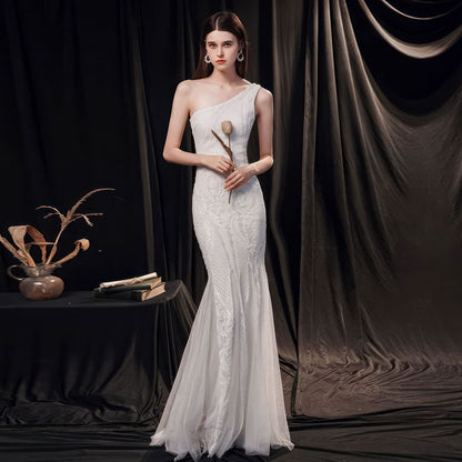 Luxury Sleeveless Fishtail Evening Gown for Socialite & Dinner Parties
