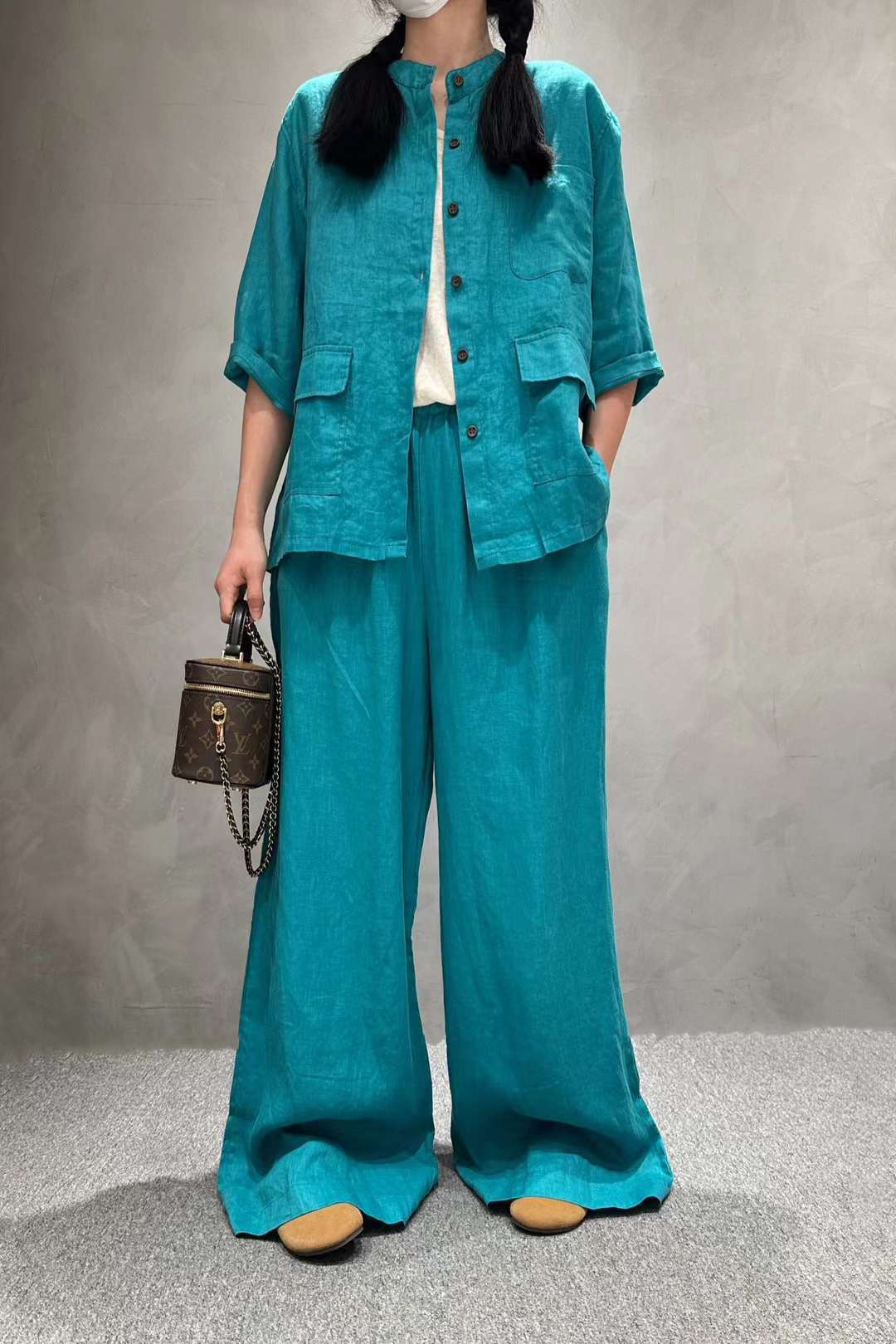 Women's Linen Co-Ord Set | Half Sleeve Shirt & Wide-Leg Pants