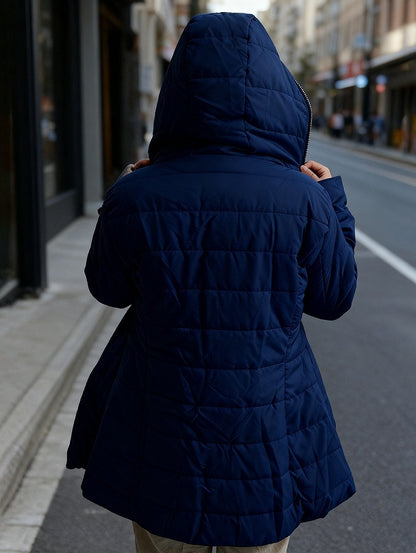 Ladies' Hooded Long-Sleeved Warm Cotton-Padded Jacket with Fleece