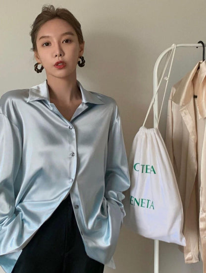 Women's satin dress top elegant retro shirt