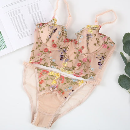 Bra Set Lace Boning Corset Boning Corset Bra Floral Embroidery Inner Suspender Chest Pad Girl Bra - myETYN