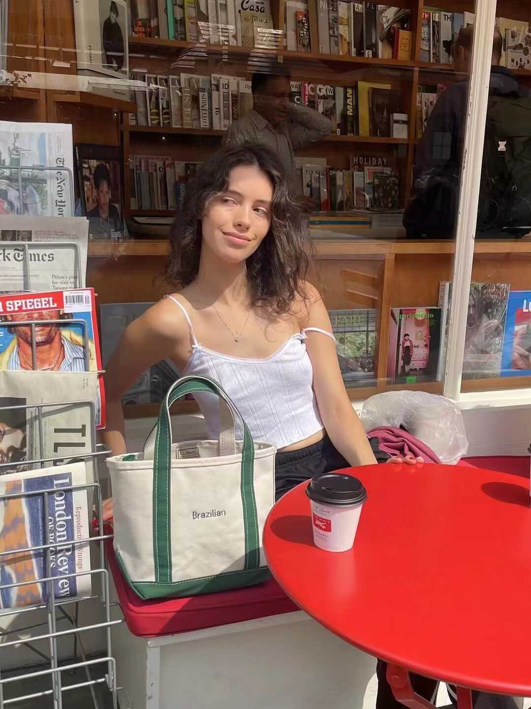 Women's Lace Top With Suspenders When Drinking Coffee