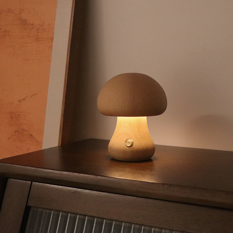 INS Wooden Cute Mushroom LED Night Light With Touch Switch Bedside Table Lamp For Bedroom Childrens Room Sleeping Night Lamps Home Decor - myETYN