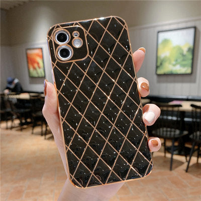 Electroplated Lambskin Phone Case Diamond Grid