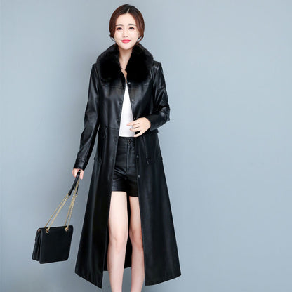 Ladies Fashion Thin Leather Trench Coat – Korean Style Sheepskin Outerwear