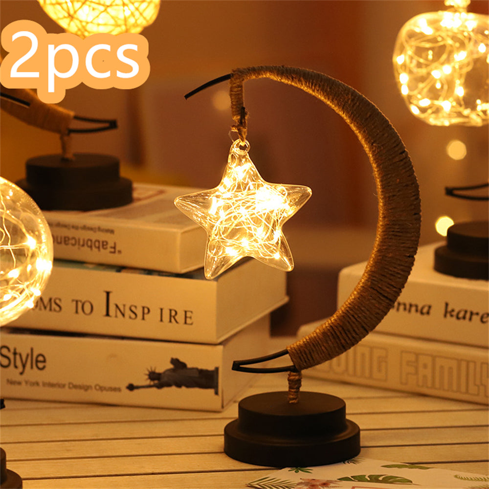 Led Moon Light Wrought Iron Ornament Light Star Shape Copper Wire Light Decorative Light USB Battery - myETYN