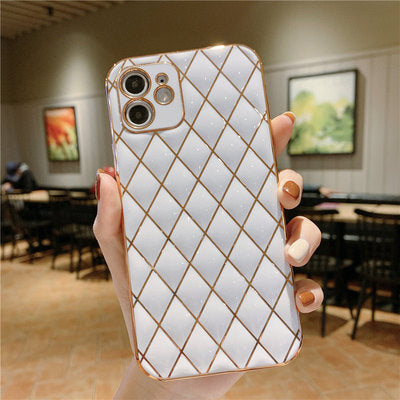 Electroplated Lambskin Phone Case Diamond Grid