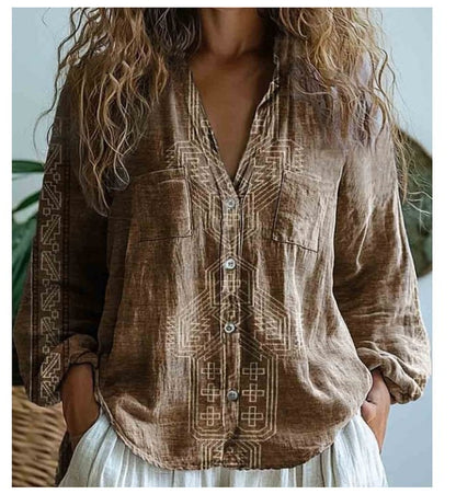 3D Printed Abstract Pattern Women's Long-Sleeved Blouse – Fashion Meets Comfort