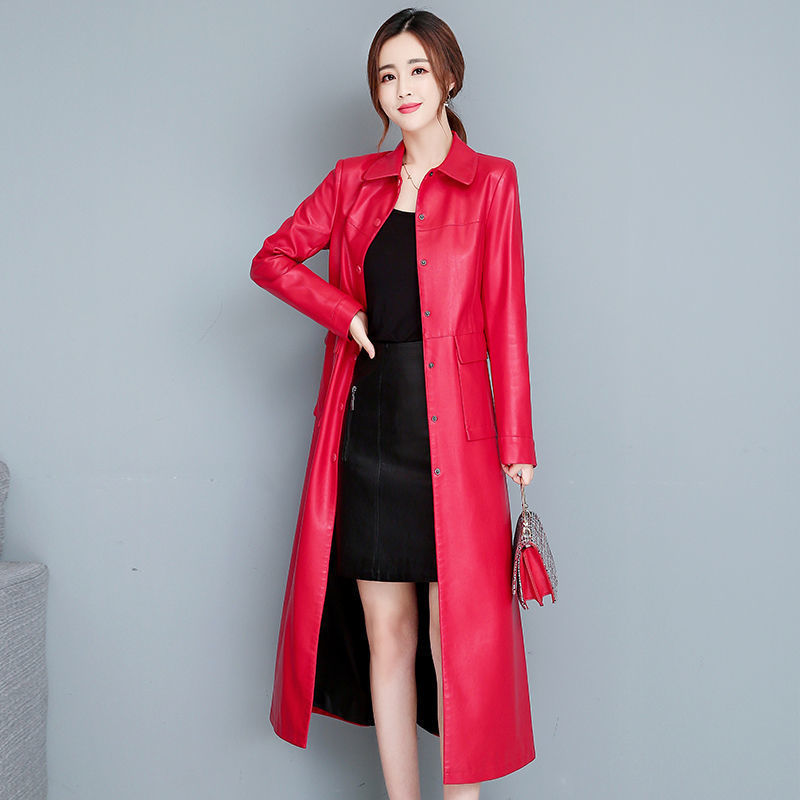 Ladies Fashion Thin Leather Trench Coat – Korean Style Sheepskin Outerwear