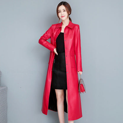 Ladies Fashion Thin Leather Trench Coat – Korean Style Sheepskin Outerwear