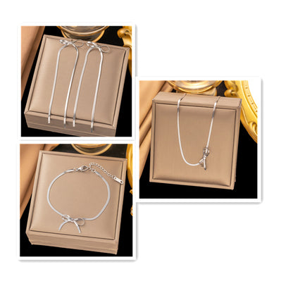 Gold Plated Stainless Steel Snake Chain Necklace with Bowknot Charm - Trendy Choker for Women