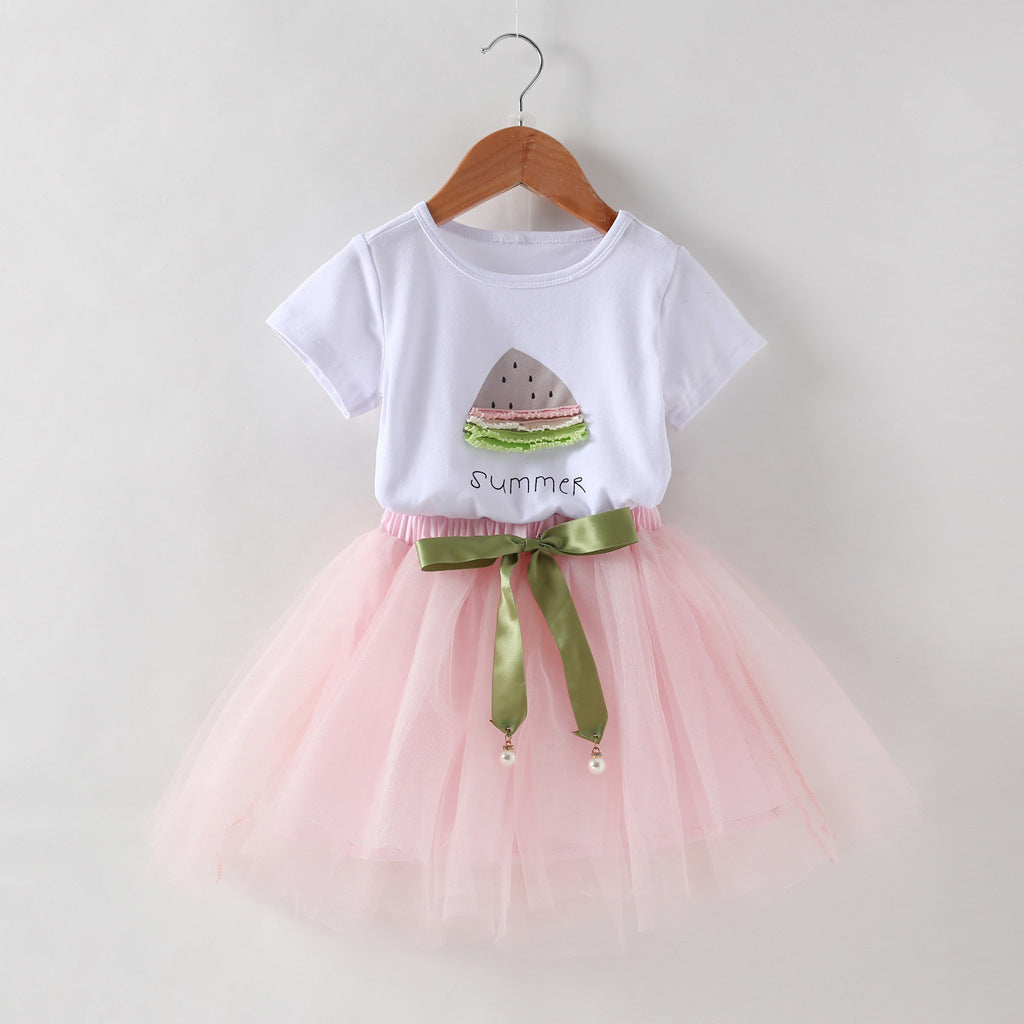 Girls Korean Strawberry Print Tank Top Shorts Two-Piece Set