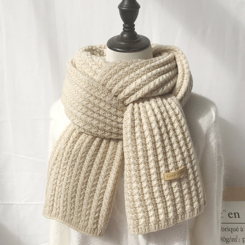 Men's And Women's Solid Colour Woollen Long Warm Knitted Scarf - myETYN