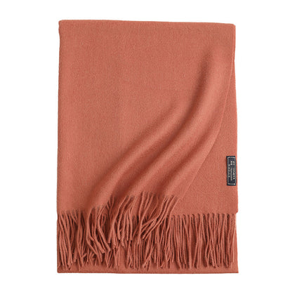 Women’s Solid Color Wool Tassel Scarf – Thick, Warm, Elegant Accessory