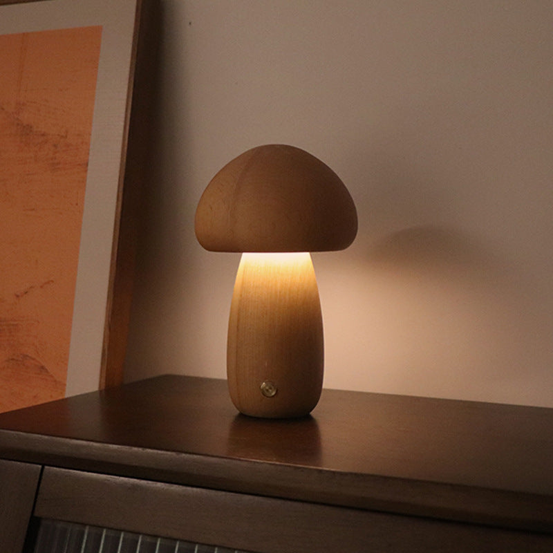 INS Wooden Cute Mushroom LED Night Light With Touch Switch Bedside Table Lamp For Bedroom Childrens Room Sleeping Night Lamps Home Decor - myETYN