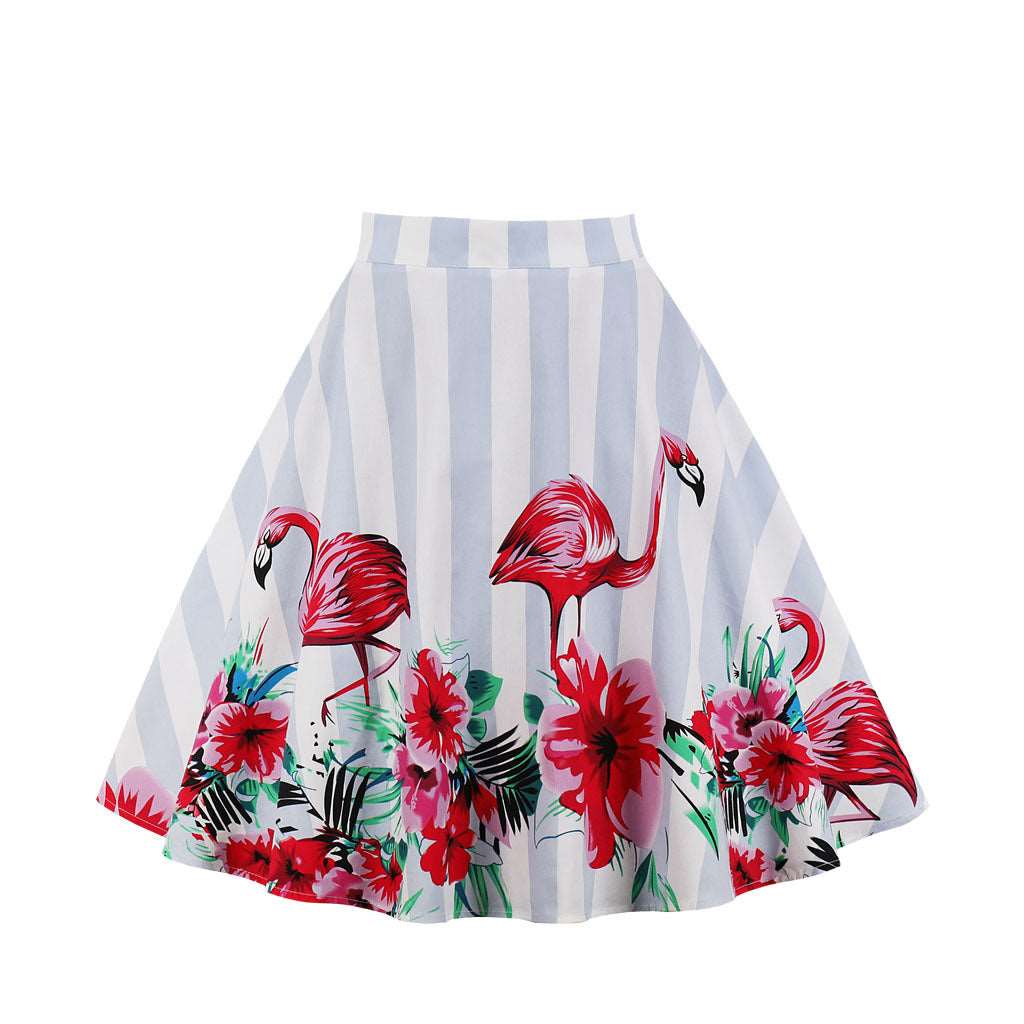 A-line skirt with rose flower animal print myETYN