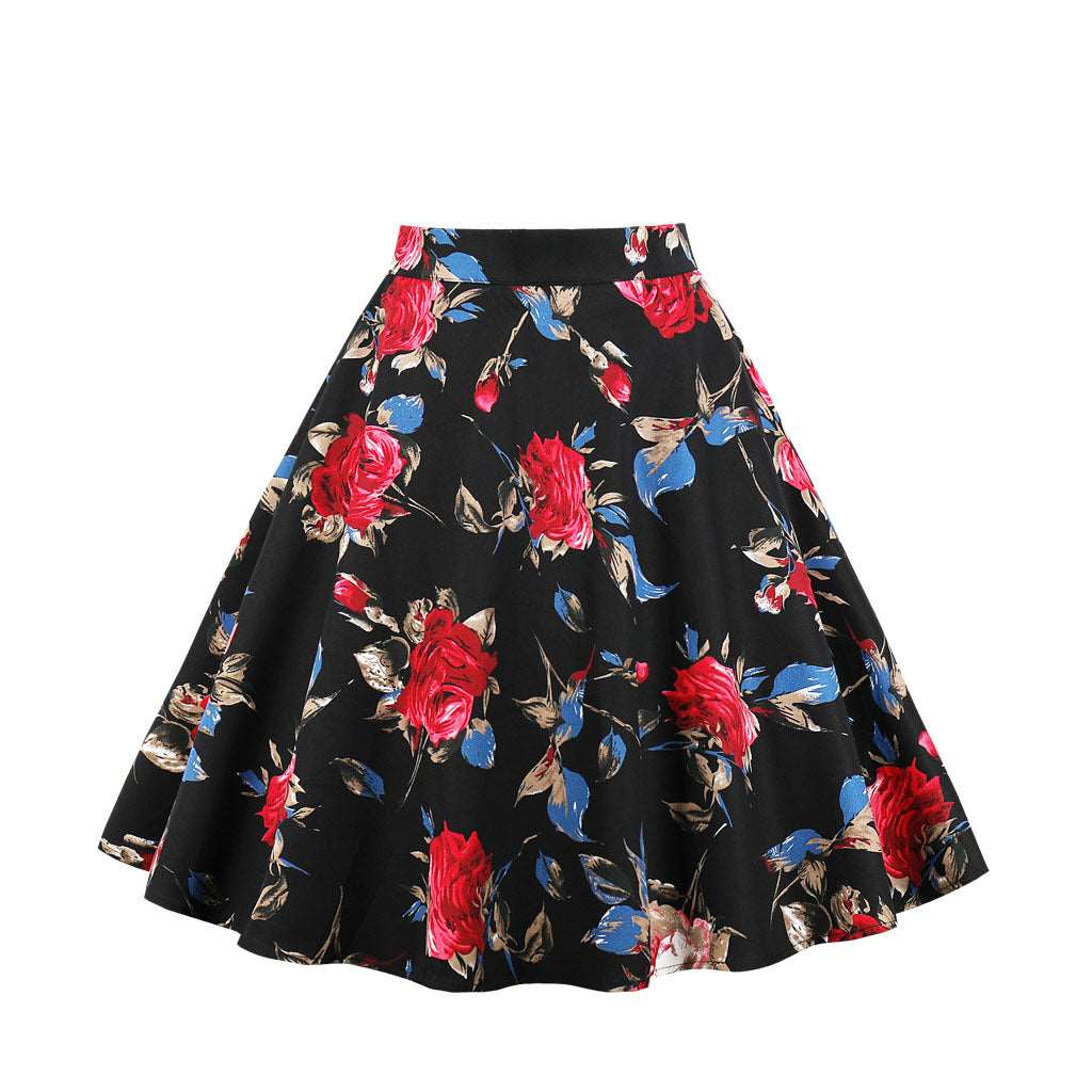 A-line skirt with rose flower animal print myETYN