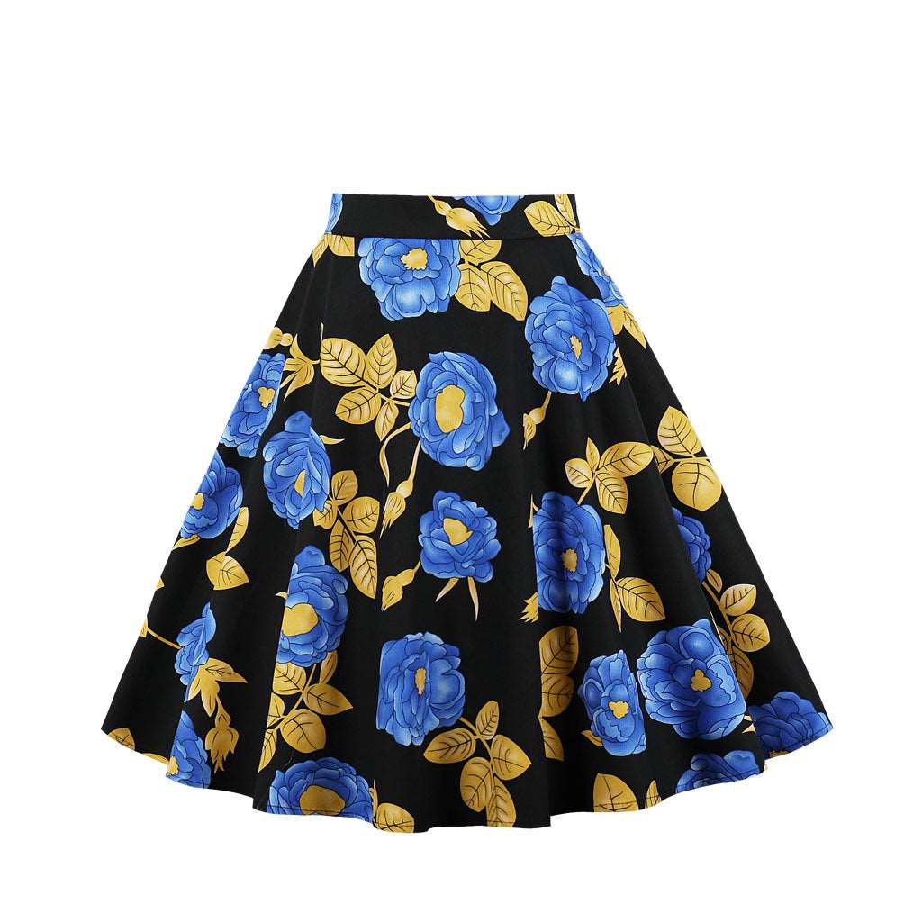 A-line skirt with rose flower animal print myETYN