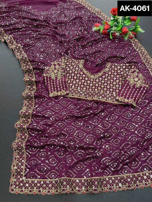 Indian Ethnic Wear Heavy Kasturi Silk Georgette Saree with Fancy Dori with Fancy Zari and Full Sequence Work Party Wear Saree