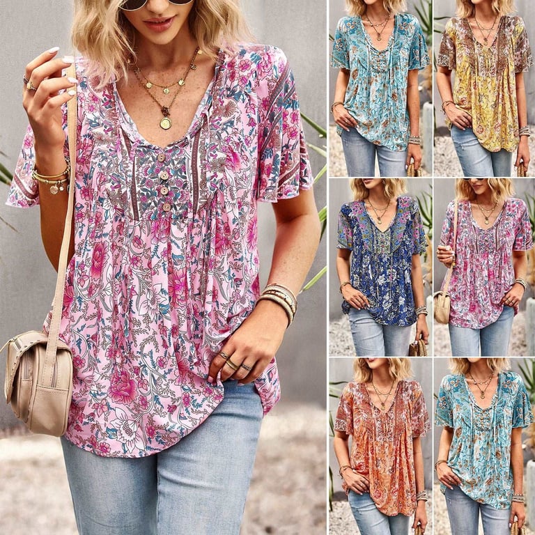 Asian Printed Shirt Women's Commuter Casual Collar Top myETYN