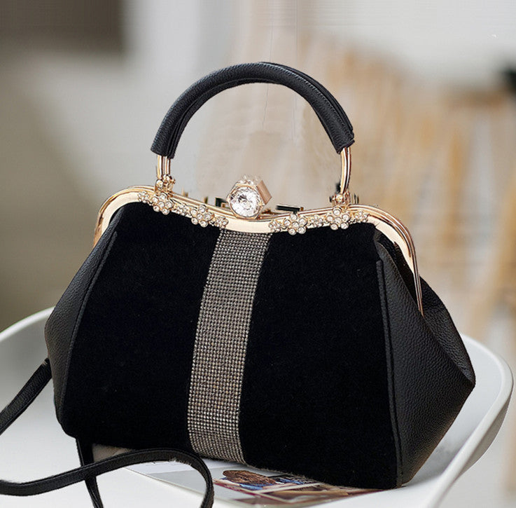 Autumn And Winter Diamond-embedded All-match Horse Hair-like Handbag myETYN