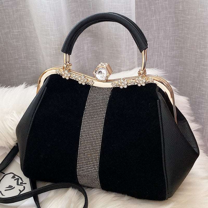 Autumn And Winter Diamond-embedded All-match Horse Hair-like Handbag myETYN