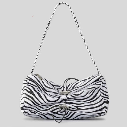 Autumn And Winter Drawstring Ruffle Zebra Stripes Underarm Bag Women myETYN