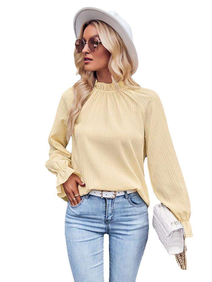 Autumn Women's Ruffled Collar Long Sleeve Jacquard Loose-fitting Top myETYN