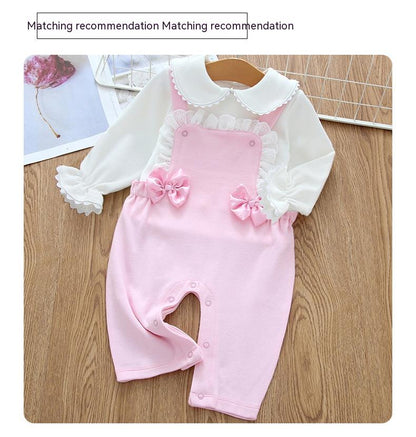 Baby Fleece-lined Long-sleeved Bottoming Shirt Lace Doll Collar Beige T-shirt Autumn And Winter myETYN