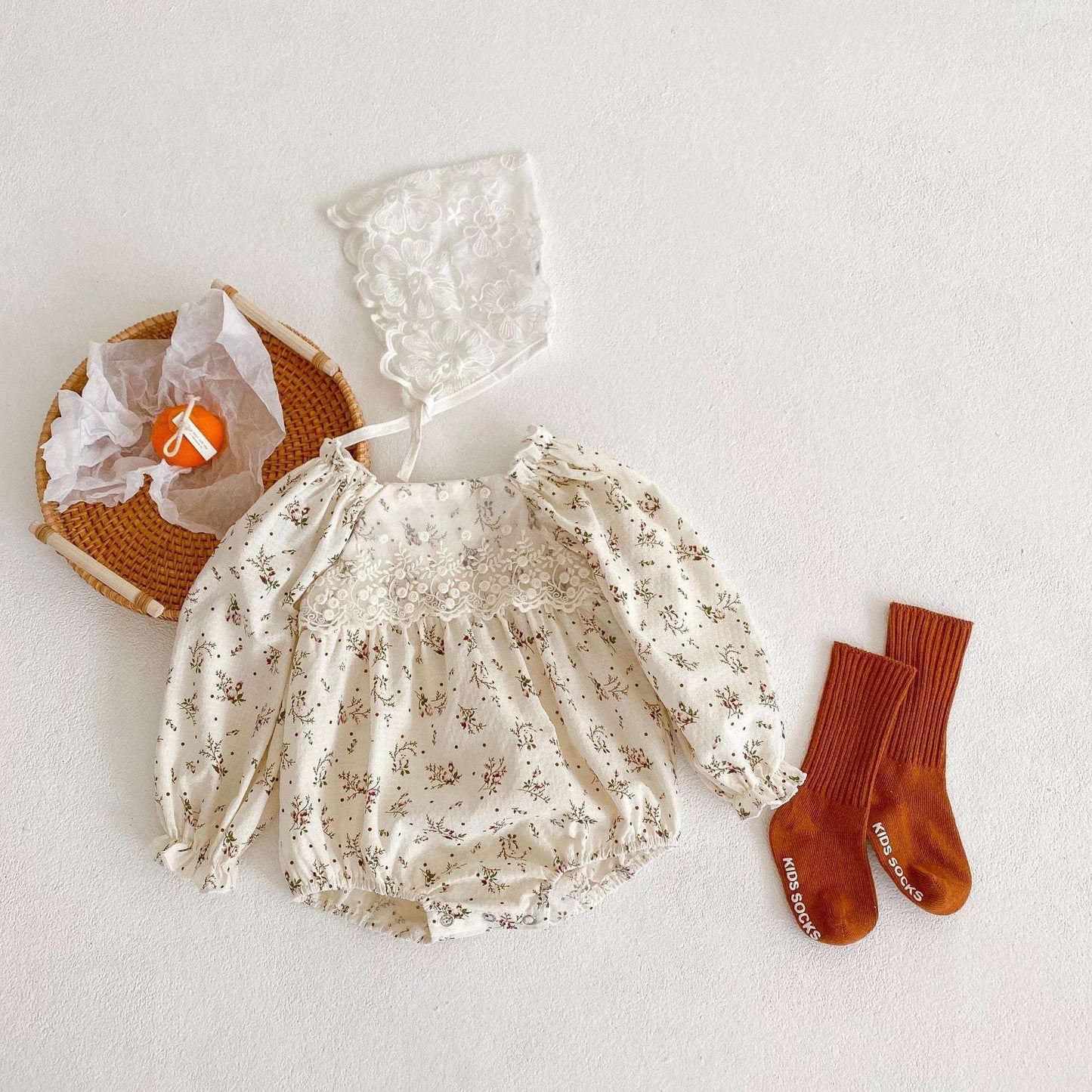 Baby Girl's Floral Lace Long-sleeved One-piece Romper myETYN