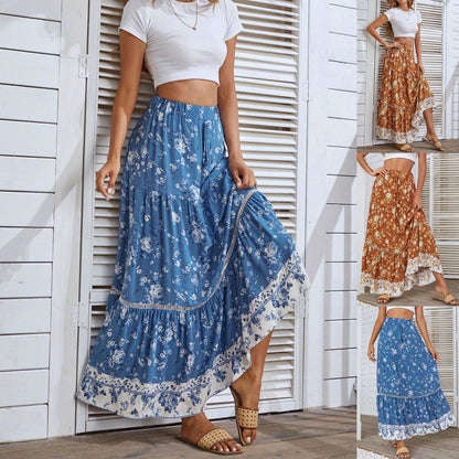 Bohemian Vacation Skirt Ruffled Big Hem Skirt myETYN