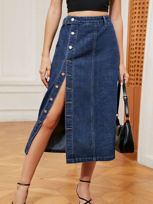 Button Down Denim Skirt myETYN