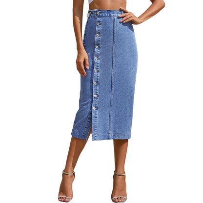 Button Irregular Slit denim High Waist Skirt myETYN