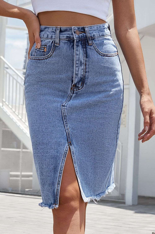 Buttoned Slit Denim Skirt myETYN