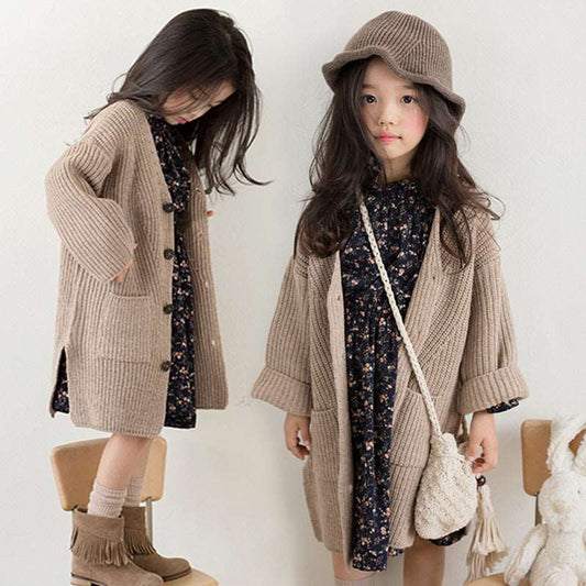 Cardigan Button Knitted Children's Thick Collar Sweater Girls Single Row myETYN